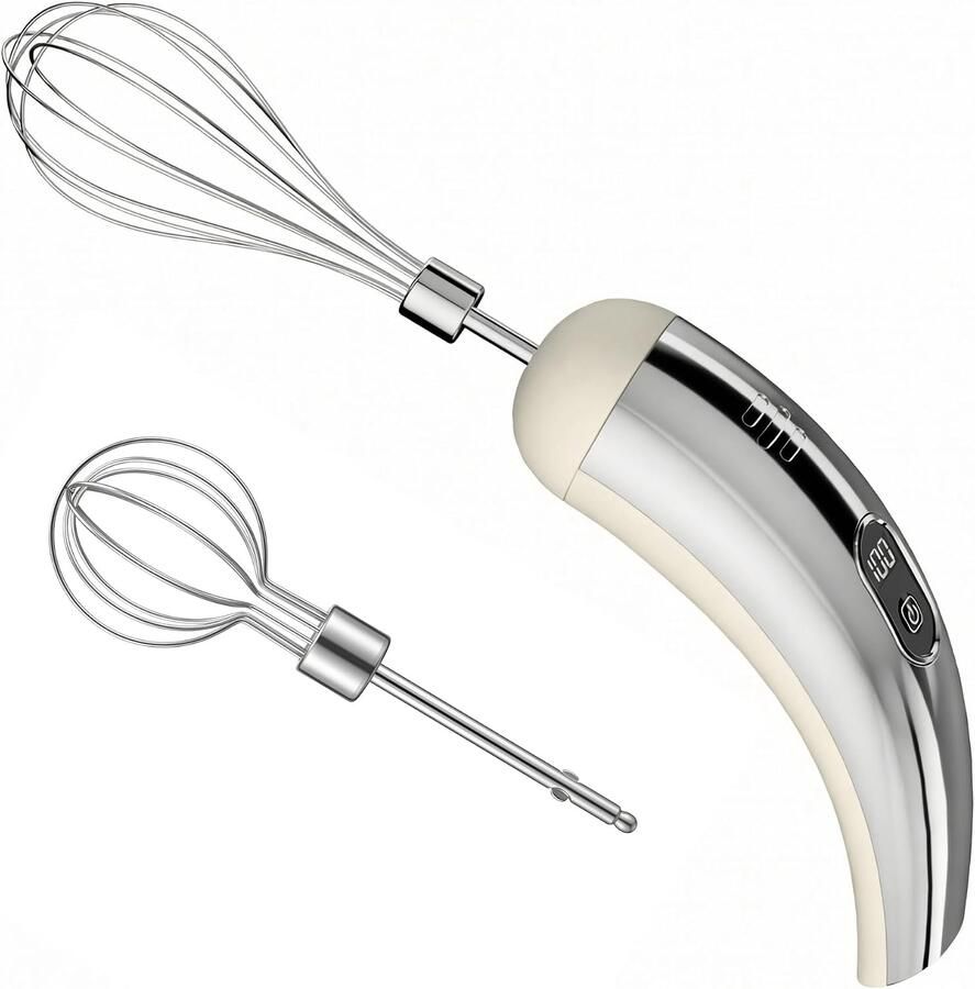 Mini Draadloze Handmixer 5 Snelheden Digitaal Display USB-C Oplaadbaar en Stil Ivoor Geschikt voor Dranken Ontbijt en Bakken