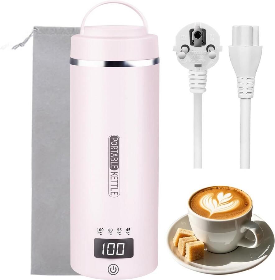 Mini Draagbare Reis Waterkoker 450ml met 4 Temperatuurinstellingen RVS