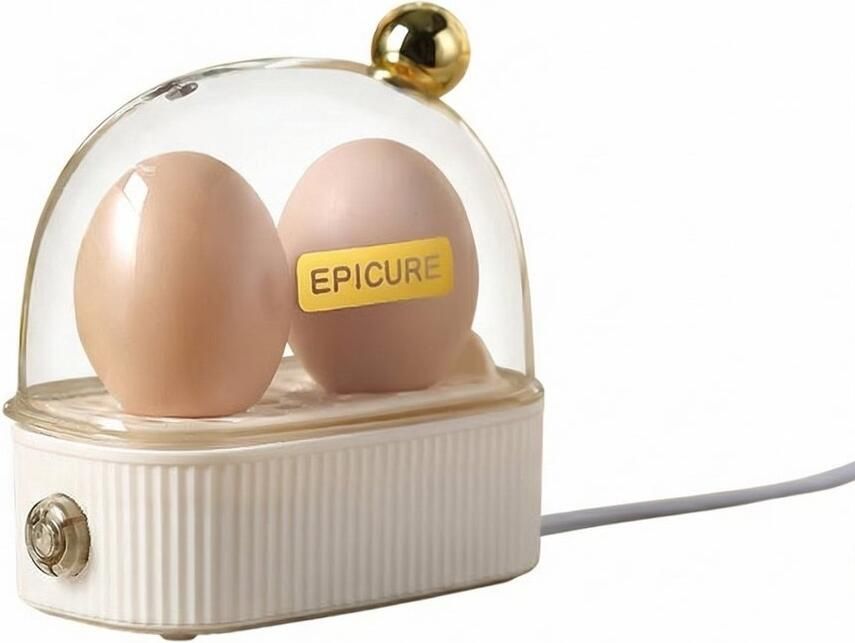 Mini-eierkoker — Kookt 2 eieren — Eenvoudig snel en handig; Compact en draagbaar; Automatische uitschakeling — Geschikt voor keukens en studentenkamers — Wit model