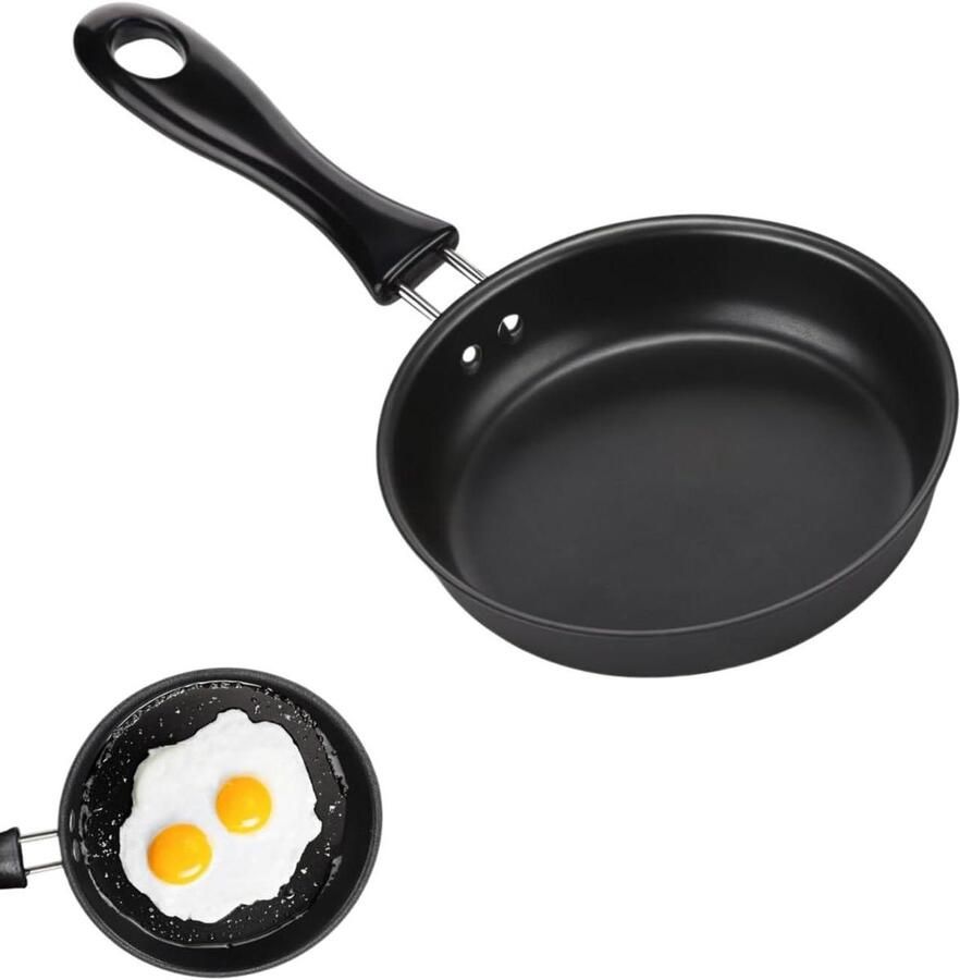 Mini eierpan Kleine koekenpan Ontbijt bereiden Titanium antiaanbaklaag 12 cm diameter Zwart