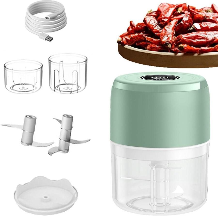 Mini Elektrische Hakker Keuken Hulp Snel Ingrediënten Snijden USB Oplaadbaar 9x9x12 cm Blauw
