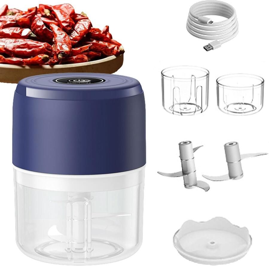 Mini Elektrische Hakker Keukenmachine Knoflook Snel Ingrediënten Snijden USB Oplaadbaar 9 x 9 x 12 cm