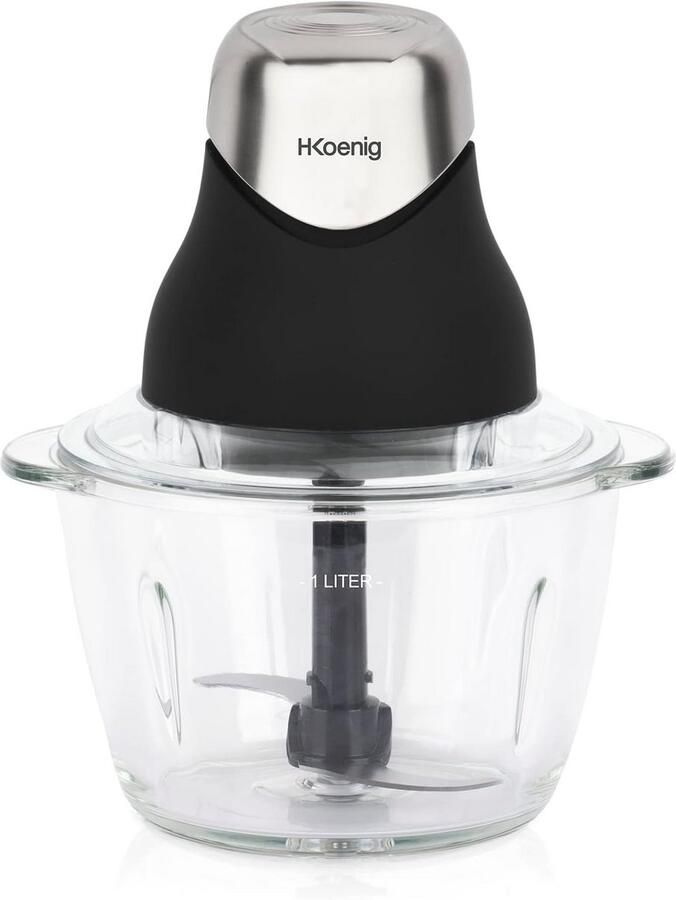 Mini Elektrische Hakker voor Koken en Bereiden van Pesto Peterselie Noten en Knoflook Gegradueerde Glazen Kom 1L en Roestvrijstalen Messen