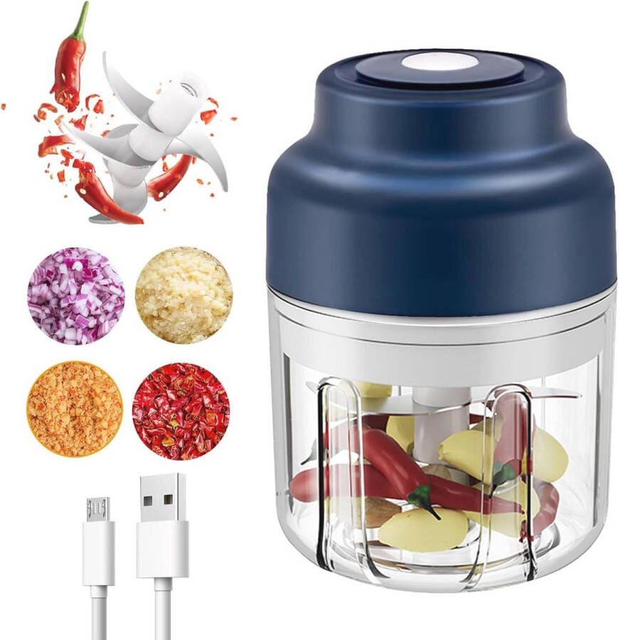 Mini Elektrische Hakmolen Draadloze Groentehakselaar voor Knoflook Uien Noten en Meer 320ml met USB Opladen