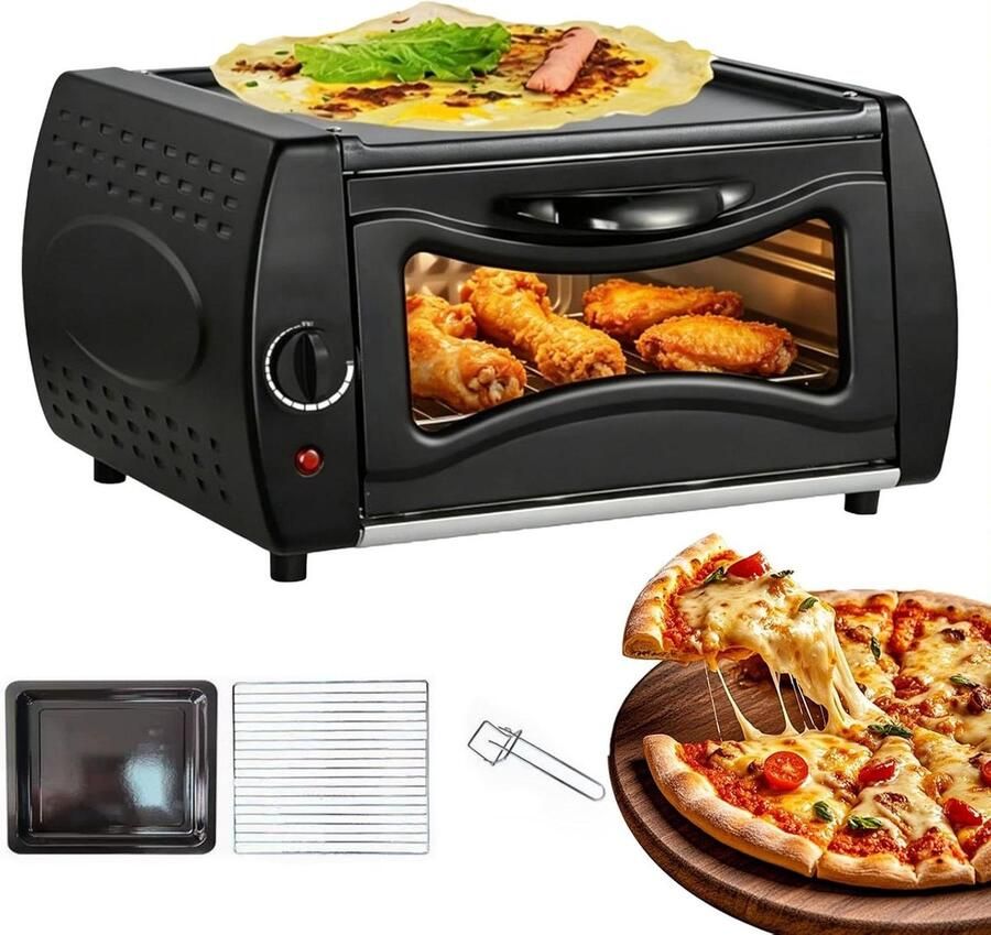 Mini Elektrische Oven Aanrecht Pizza Oven Snel Pizza Bakken Dubbele Kookmogelijkheid 15L Capaciteit Zwart