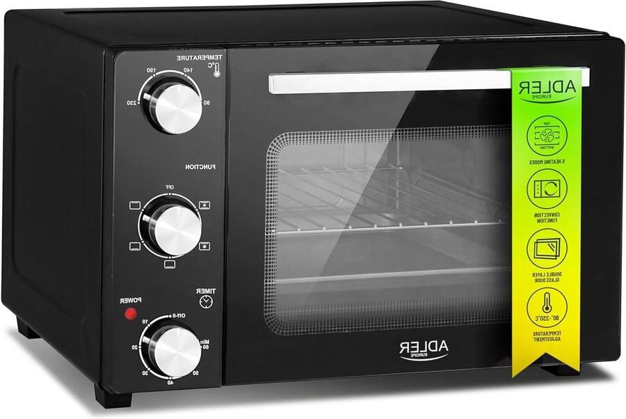 Mini Elektrische Oven Compacte Oven Bakken en Grillen Met Convectie Functie 22 Liter Zwart