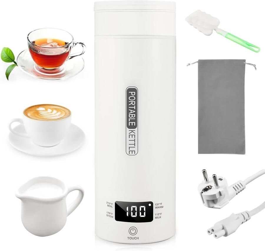 Mini Elektrische Reiswaterkoker Roestvrij Staal 450 ml Draagbare Koker met Temperatuurinstelling Voor Thee en Koffie
