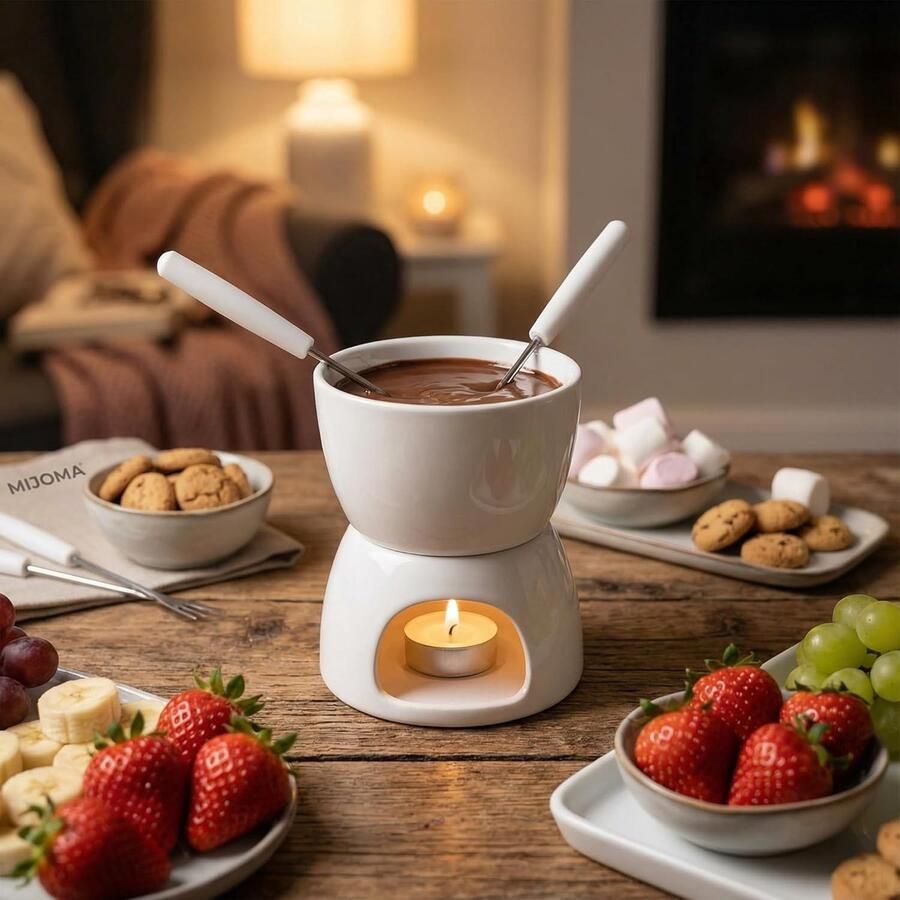 Mini Fondue Set Chocolade Fondue Dessert Genieten Stijlvol Keramiek 10 x 9 x 6 cm Wit