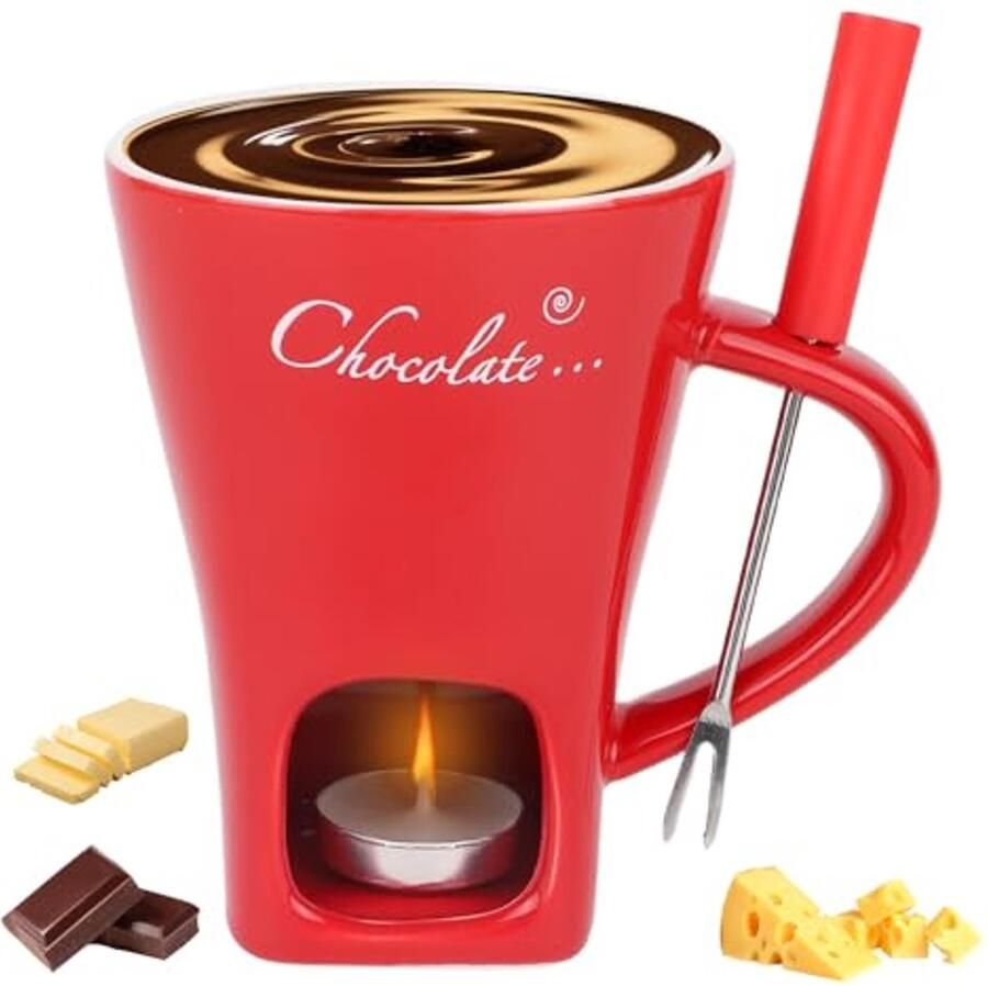 Mini Fondue Set voor Chocolade Keramische Fonduebeker met Vork en Warmer Perfect voor Dates en Feestdagen