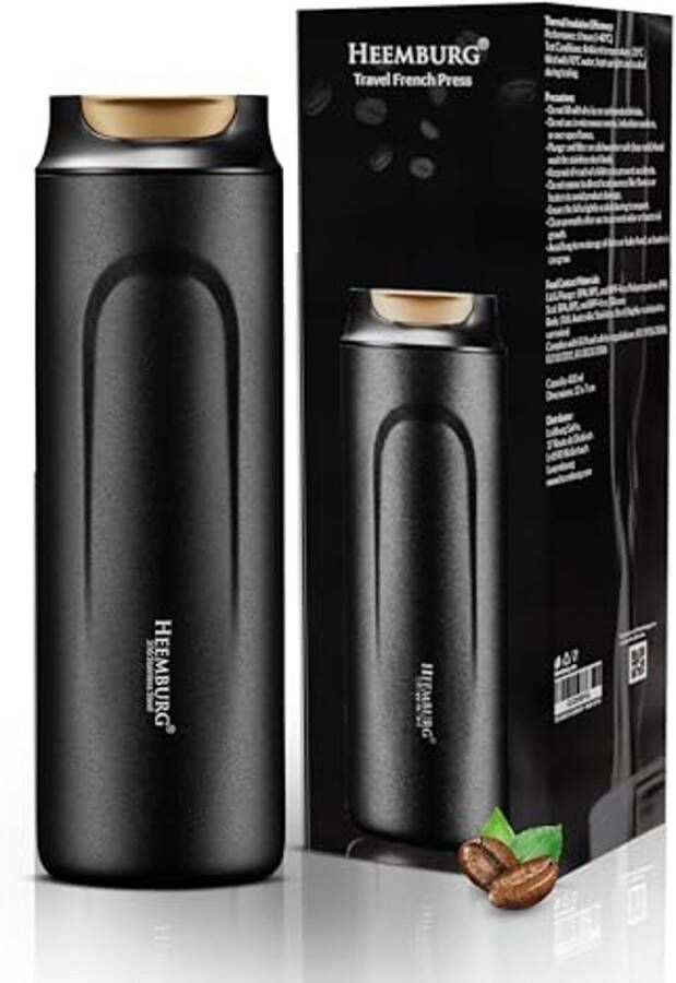 Mini Franse Koffiepers To-Go van RVS Dubbelwandig Geïsoleerd Koffiezetapparaat voor Onderweg