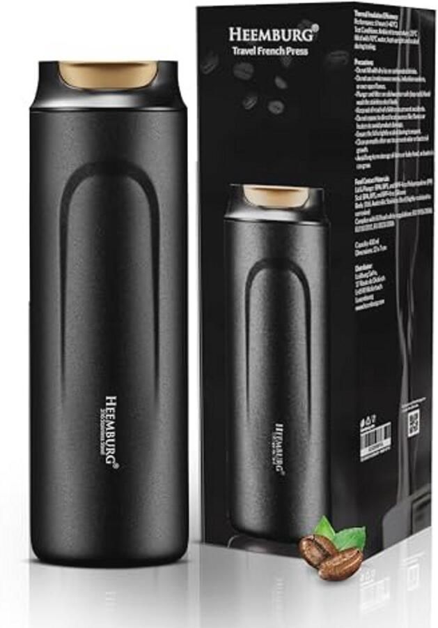 Mini Franse Koffiepers To-Go van RVS Dubbelwandig Geïsoleerd Koffiezetapparaat voor Onderweg