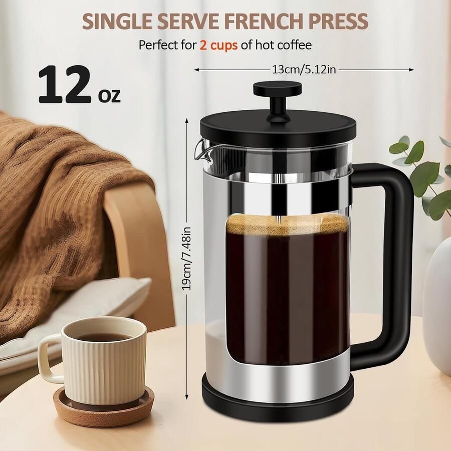 Mini Franse Pers 12 Oz Koffiezetapparaat voor Enkele Servo Hittebestendig Borosilicaat Glas