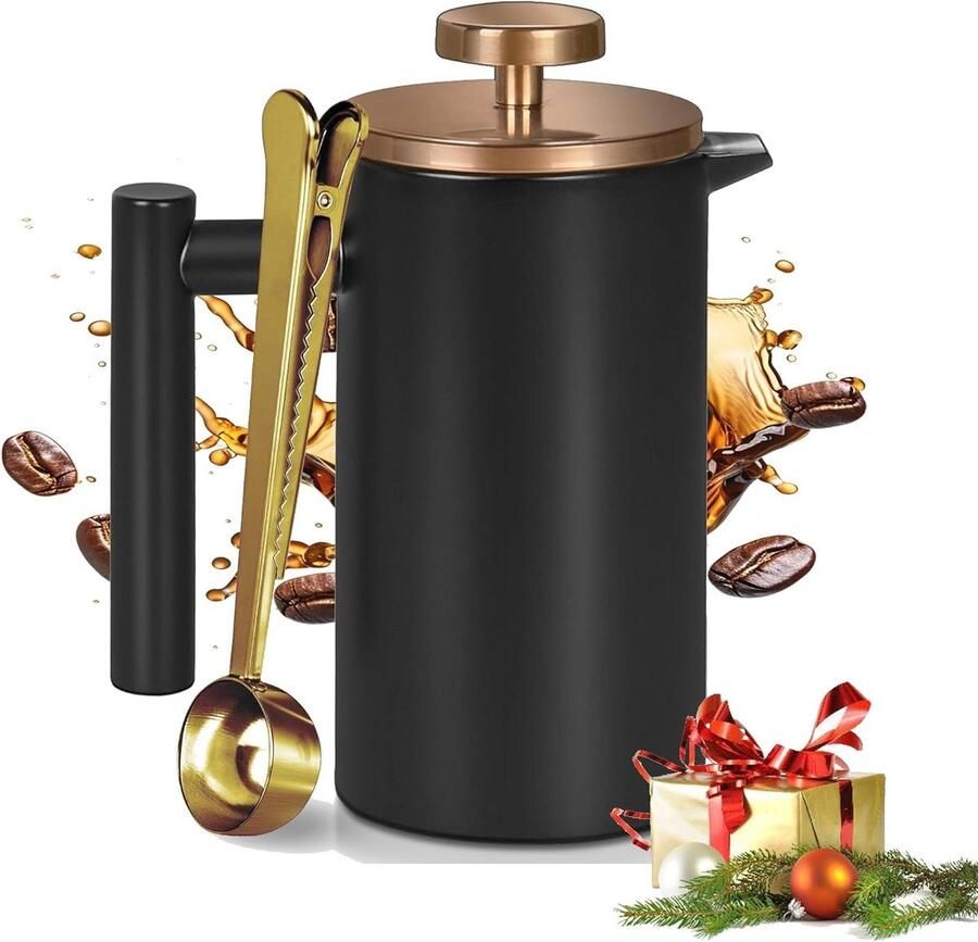 Mini French Press Koffiezetapparaat Verse Koffie Dubbelwandig RVS 350 ml Zwart