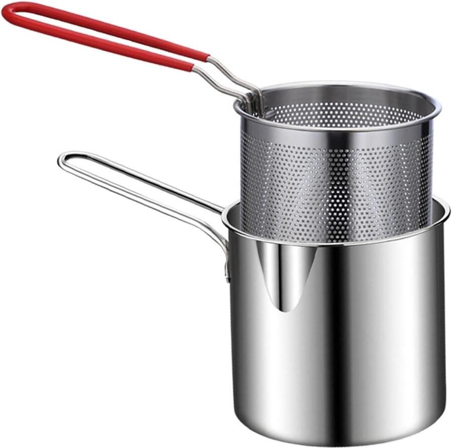 Mini Friteuse Japanse Pan Kleine Porties Frituren Roestvrij Staal 304 13.7 x 15.6 cm Zilverkleurig