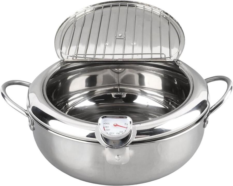 Mini Friteuse Keukenpan Thuis Frituren Met Thermometer 32 Liter Verzilverd
