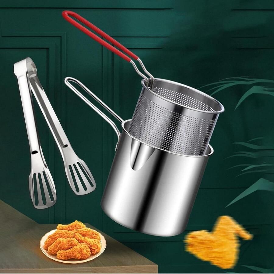 Mini Friteuse Kleine Frituurpan Lekkere Snacks Maken Oliebesparend Japans Design Compact Formaat Zilver