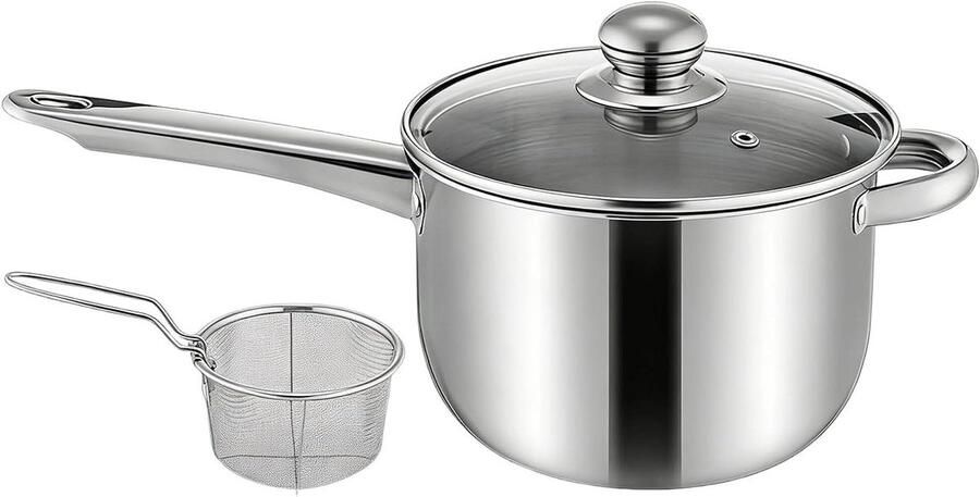 Mini Friteuse met mand Koken en frituren Gelijkmatige warmteverdeling 15x20x15 cm Zilver