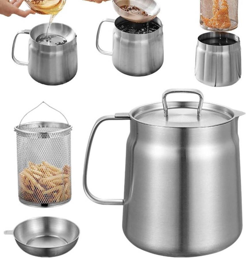 Senza Marchio Mini-friteusepan vetcontainer fijnmasfilter vetzeef handvat 2 l oliefilterpot braden koken keuken
