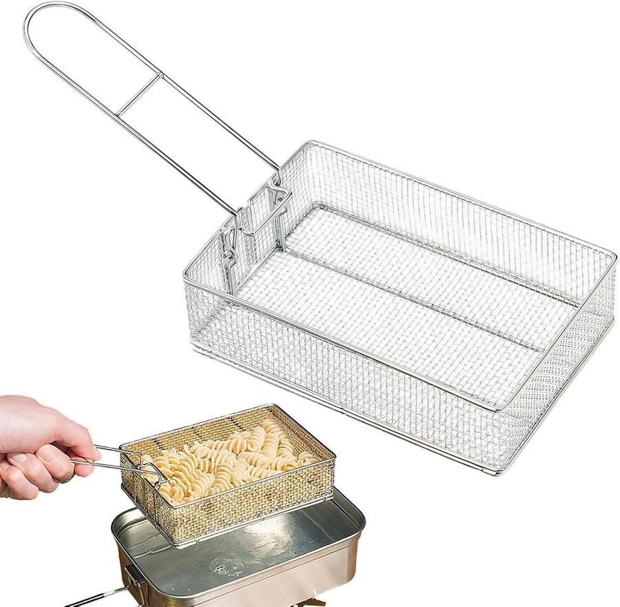 Mini Frituurmand Voedselzeef Roestvrijstaal Koken en Frituren Inklapbare Handgreep 18 x 13 x 6.5 cm Meerkleurig