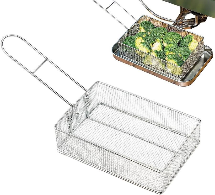Mini Frituurmand Keuken Zeef Efficiënt Koken Inklapbare Handgreep 18 x 13 x 6.5 cm Zilver - Foto 2