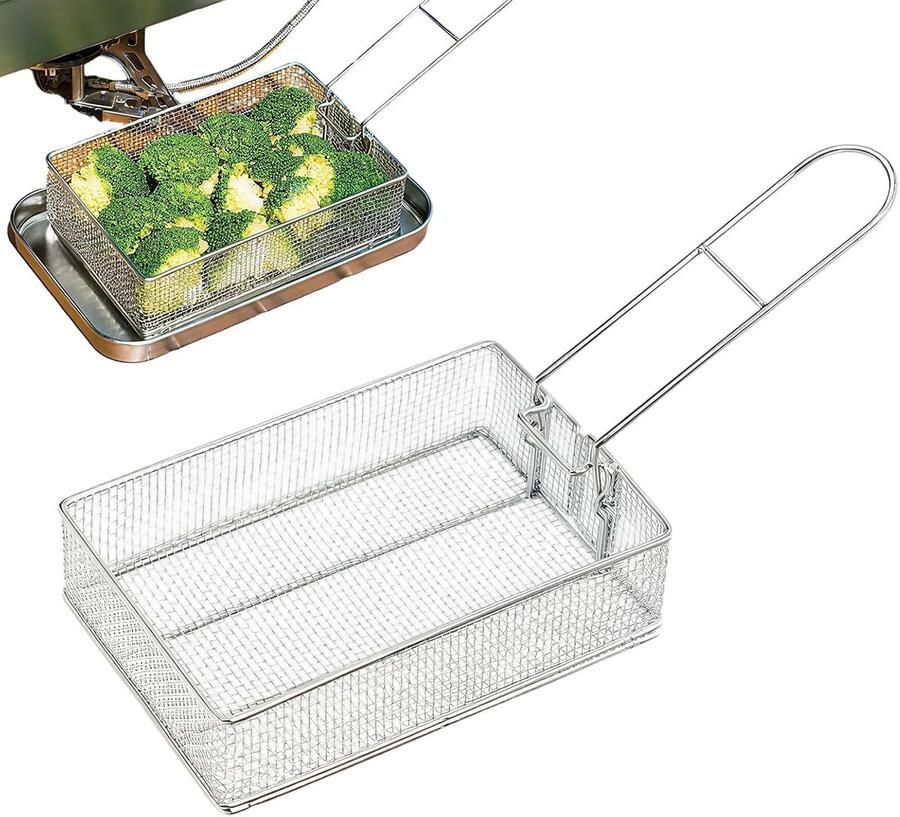 Mini Frituurmand Keuken Zeef Efficiënt Koken Inklapbare Handgreep 18 x 13 x 6.5 cm Zilver