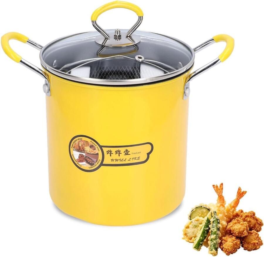 Mini-frituurpan 3 liter Japanse frituurpan van roestvrij staal met roosterdeksel voor oliefilter oliebraadpan ShopVlot