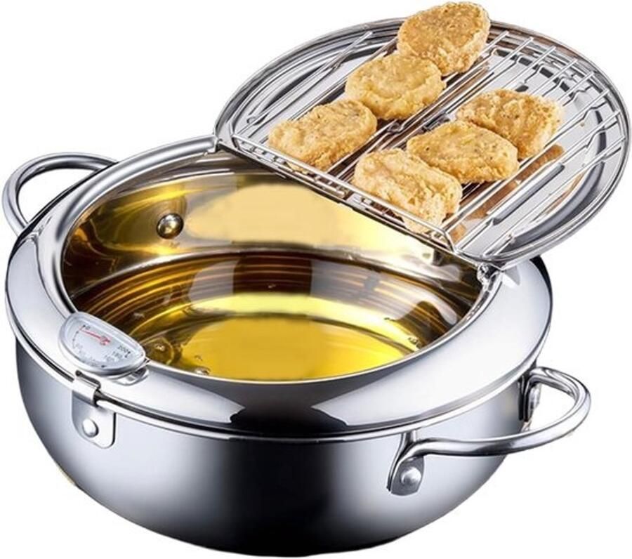 Mini frituurpan Kleine friteuse Thuis frituren Ingebouwde thermometer 20 cm diameter Zilver
