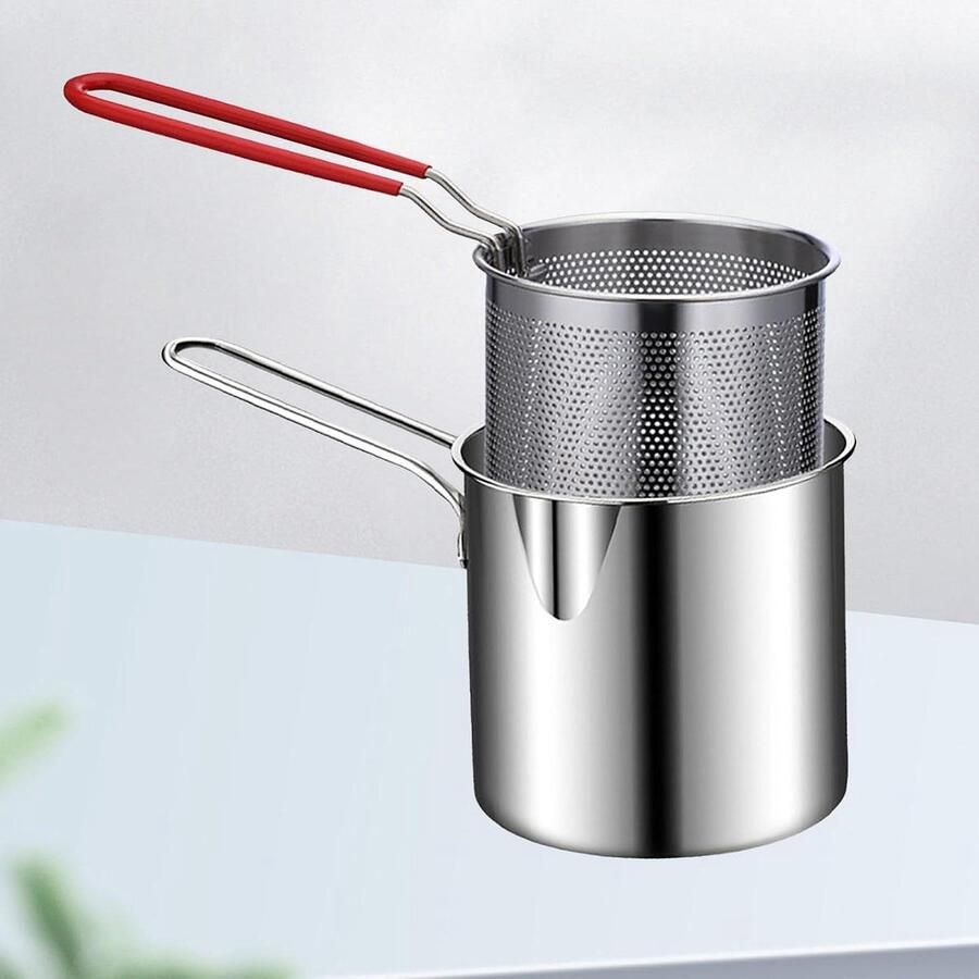 Roestvrijstalen Frituurpan Friteuse met Zeef Thuis Frituren Ingebouwde Zeef 27 x 15 x 13 cm Zilver
