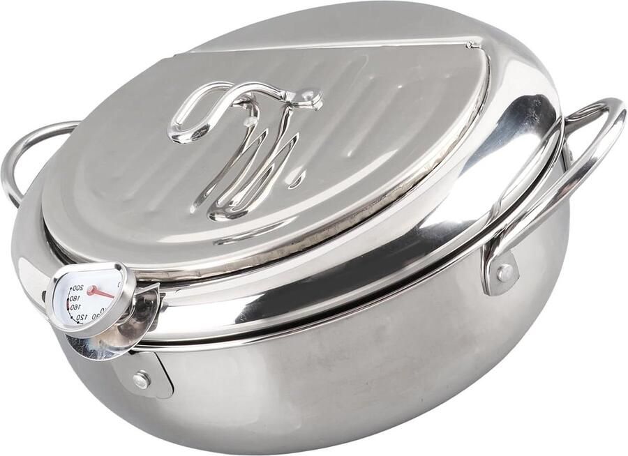 Mini Frituurpan Friteuse Keukengerei Thuis Frituren Met Thermometer 20 cm Zilver