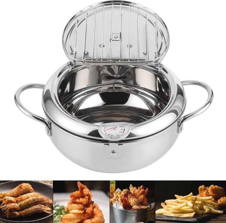 Mini Frituurpan in Japanse Stijl met Thermometer Roestvrij Staal voor Inductiekookplaten en Gasfornuizen