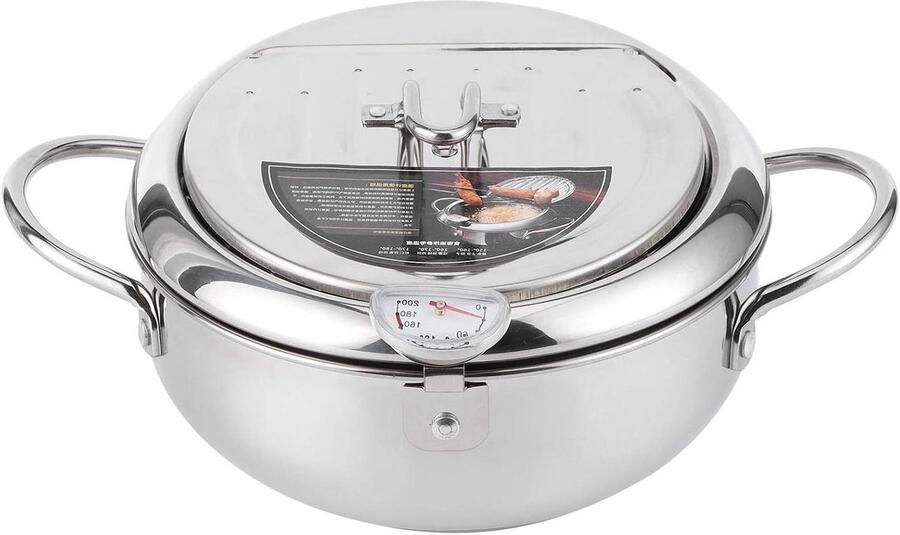 Mini Frituurpan Japanse stijl pan Thuis Frituren Ingebouwde Thermometer 24cm Diameter Zilver