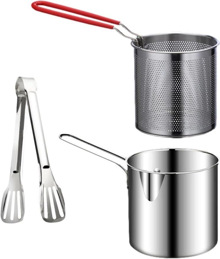 Mini Frituurpan Keukenpan Compact Snelle Snacks Maken Roestvrij Staal 13.7cm Diep Meerkleurig
