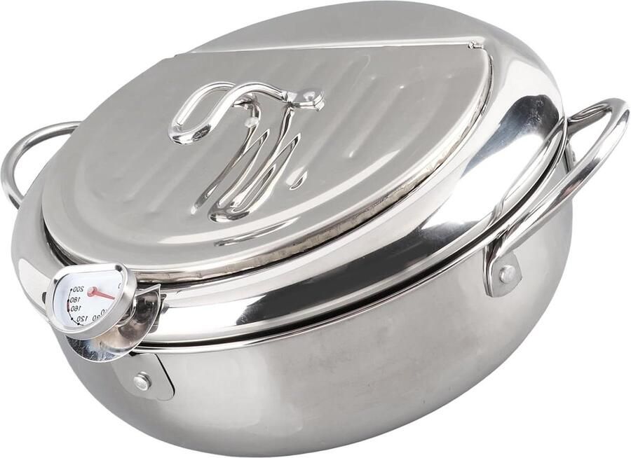 Mini Frituurpan Keukenpan Thuis Frituren Met Thermometer 20 Cm Zilver