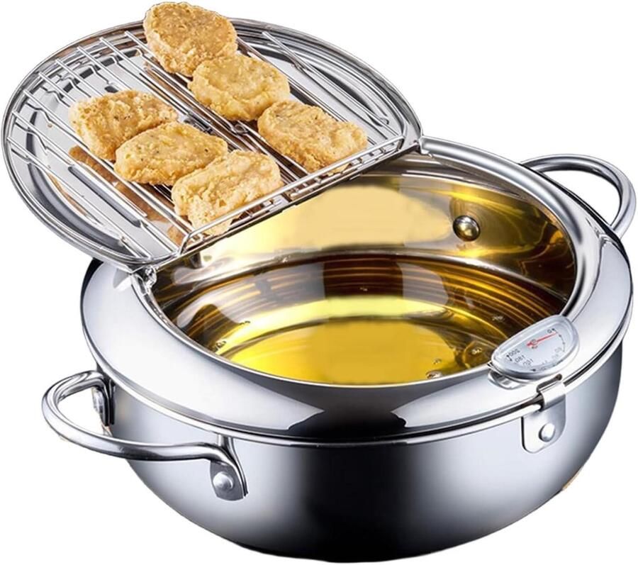 Mini Frituurpan Kleine Friteuse Lekkere Snacks Maken Met Ingebouwde Thermometer 20 cm Diameter Zilver