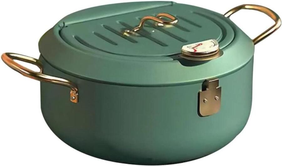 Mini Frituurpan Kleine Friteuse Thuis Frituren Met Oliefilter En Thermometer 20.5 cm Breed Groen