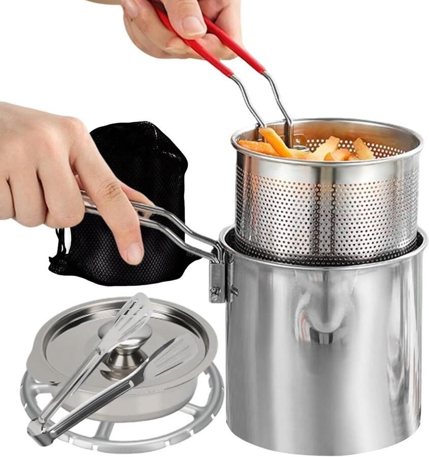 Mini Frituurpan Kleine Friteuse Thuis Frituren RVS Pan 1.2 Liter Zilverkleurig