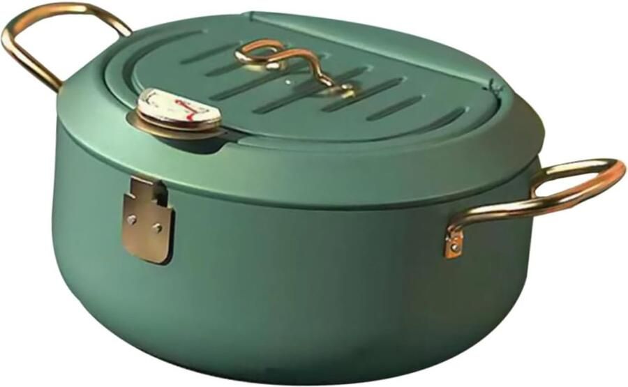 Mini Frituurpan Koekenpan met mand Thuis Frituren Inclusief Thermometer 20 cm Groen