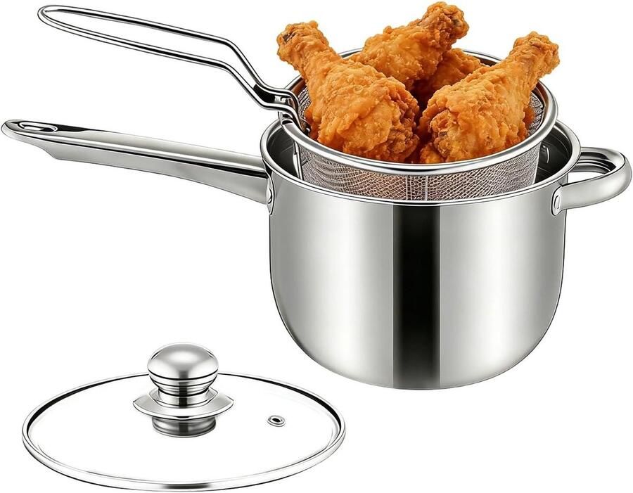 Roestvrijstalen Friteuse Frietpan Mand Thuis Koken Inclusief Mand 38x19.5x13 cm Meerkleurig