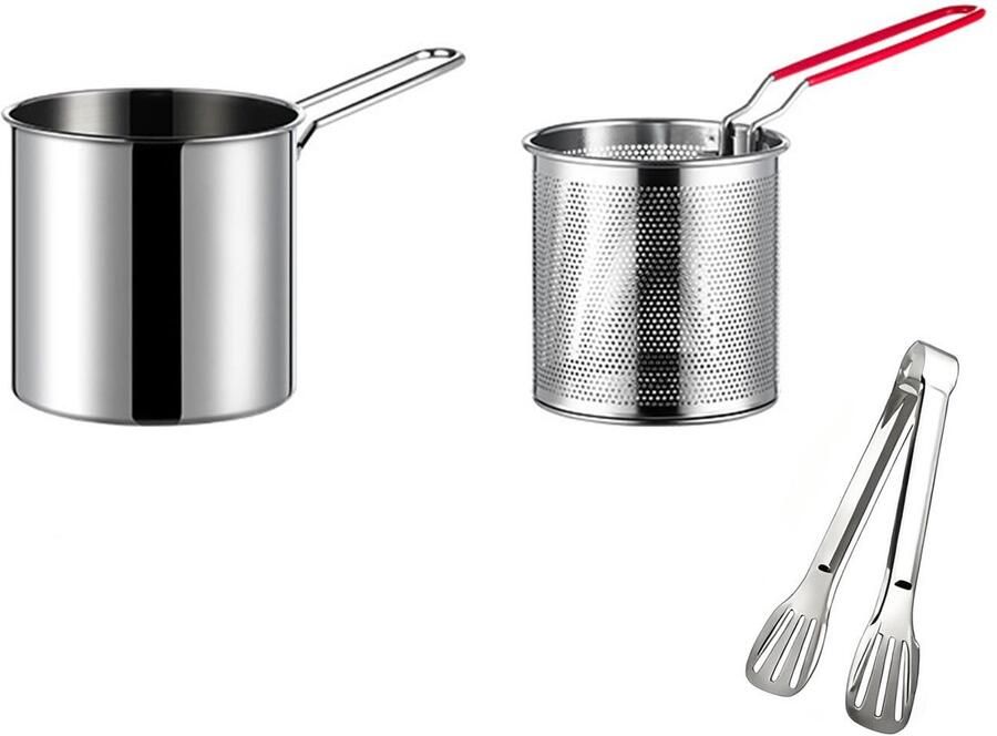 Mini frituurpan met frituurmandje multifunctioneel kookgerei van roestvrij staal te gebruiken voor het frituren van kippenpoten friet hamburgers enz