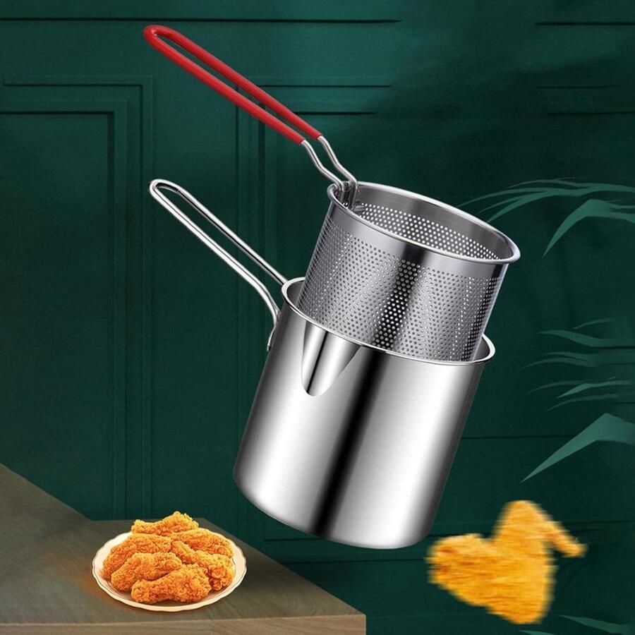 Mini Frituurpan Oliebesparende Pan Lekker Eten Maken Roestvrij Staal Compact Formaat Zilverkleurig