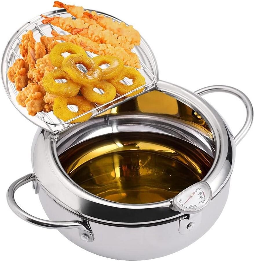 Mini Frituurpan RVS met Thermometer – Tempura Pan voor Kleine Porties