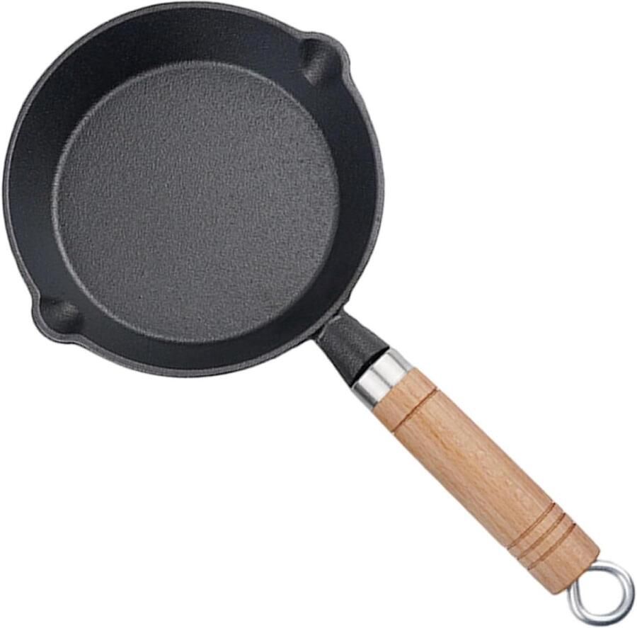 Mini gietijzeren koekenpan 15 5 cm (6 inch) antiaanbaklaag ronde kleine koekenpan met 2 schenktuiten houten handvat voor gasinductie