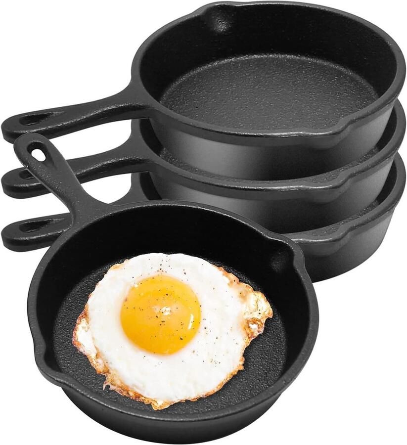 Mini Gietijzeren Koekenpan Kleine Koekenpan Sizzler Ontbijt Bereiden Dubbele Druppeltuiten 10 cm Diameter Zwart