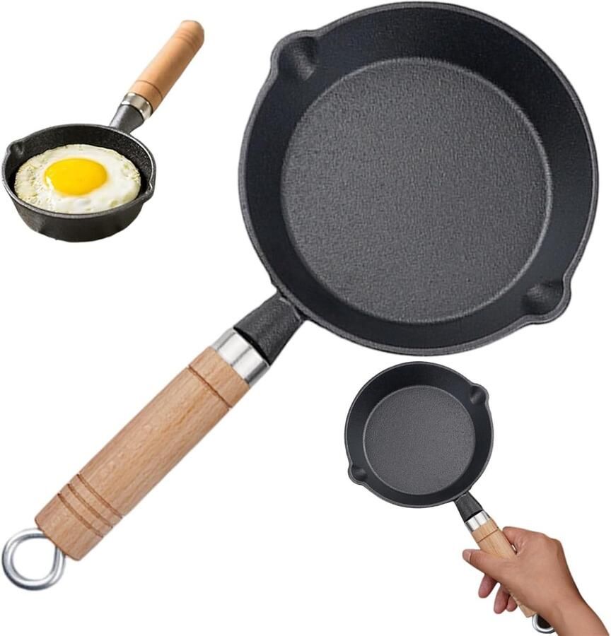 Mini Gietijzeren Pan Kleine Koekenpan Kleine Gerechten Maken Dubbele Schenktuiten 6 Inch Diameter Zwart