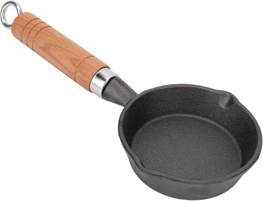 Mini gietijzeren pan Kleine koekenpan Ontbijt bereiden Hittebestendige handgreep 10 cm diameter Zwart