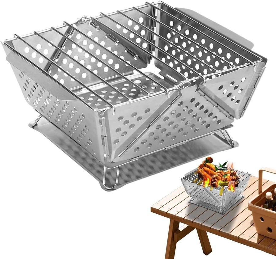 Mini Grill Compacte BBQ Buiten Koken Opvouwbaar Ontwerp 50 x 210 x 50 mm Zilver