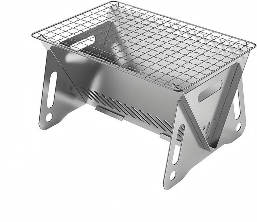 Mini Grill Compacte BBQ Buiten Koken Roestvrij Staal 21.6 cm Zilverkleurig