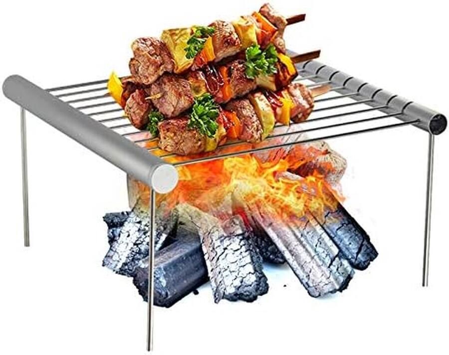 Mini Grill Draagbare BBQ Buiten Koken Inklapbaar Ontwerp Roestvrij Staal Zilver