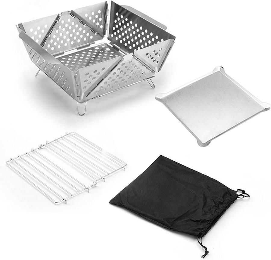 Mini Grill Draagbare BBQ Buiten Koken Opvouwbaar Roestvrij Staal 19.3 x 19.3 x 10 cm Zilver