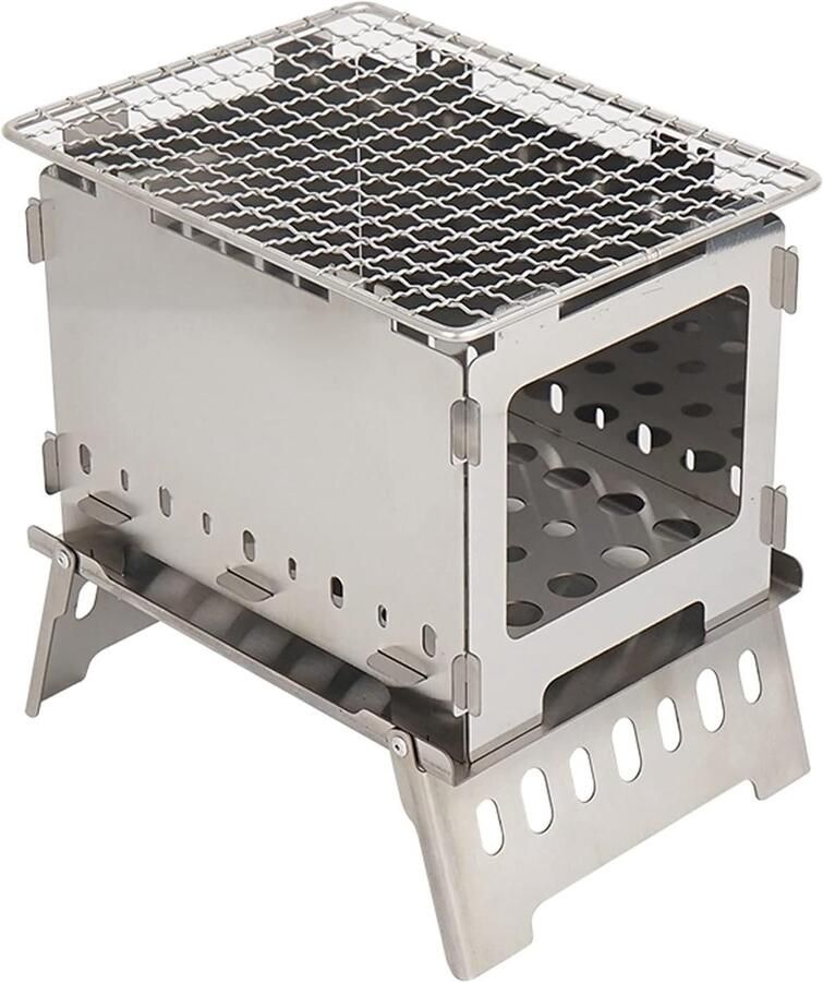 Mini Grill Kleine BBQ Kamperen Buiten Opvouwbaar Ontwerp 20.5cm Breed Zilver